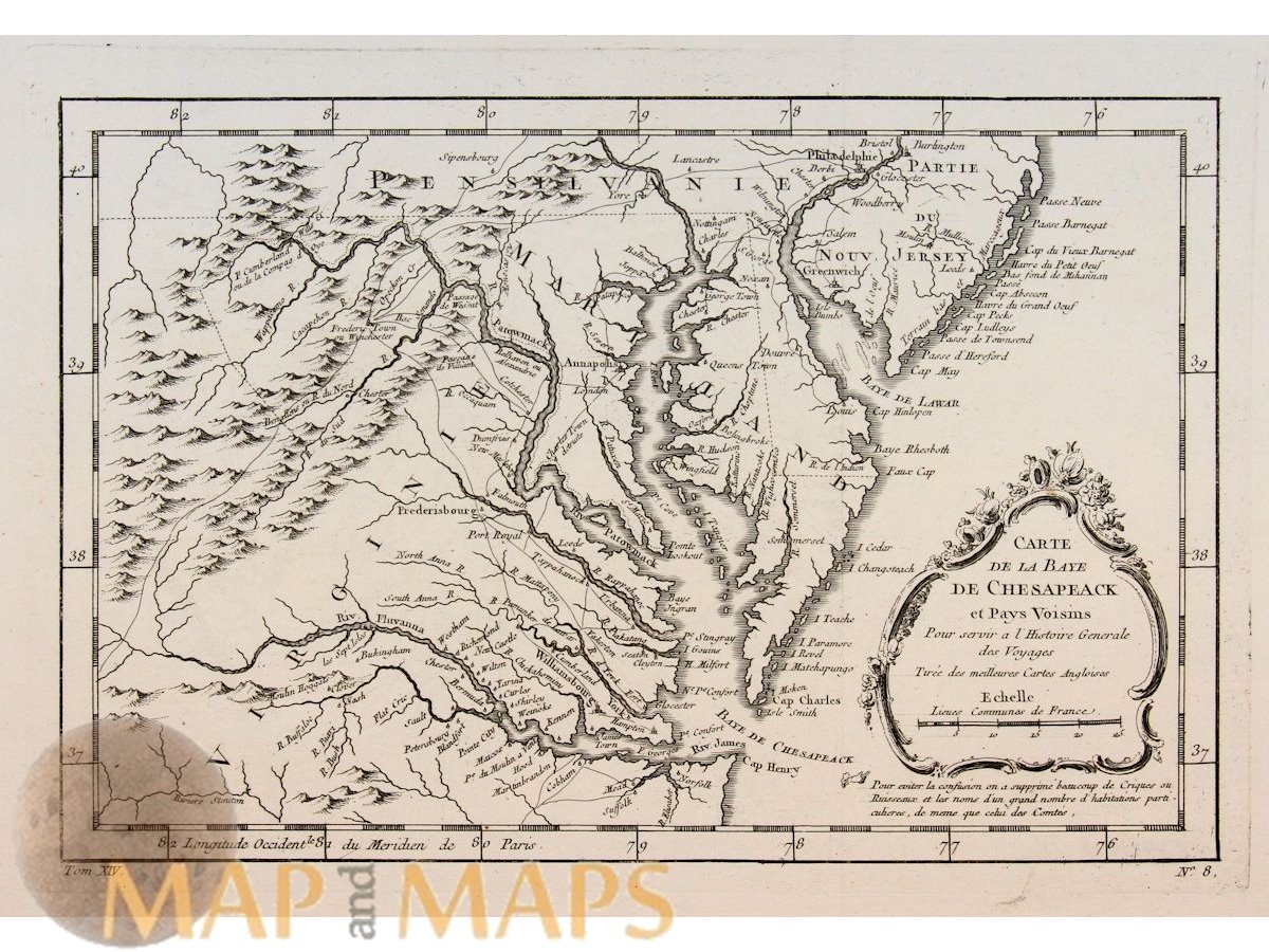 Chesapeake Bay Old Map Maryland Virginia Bellin 1757 Mapandmaps